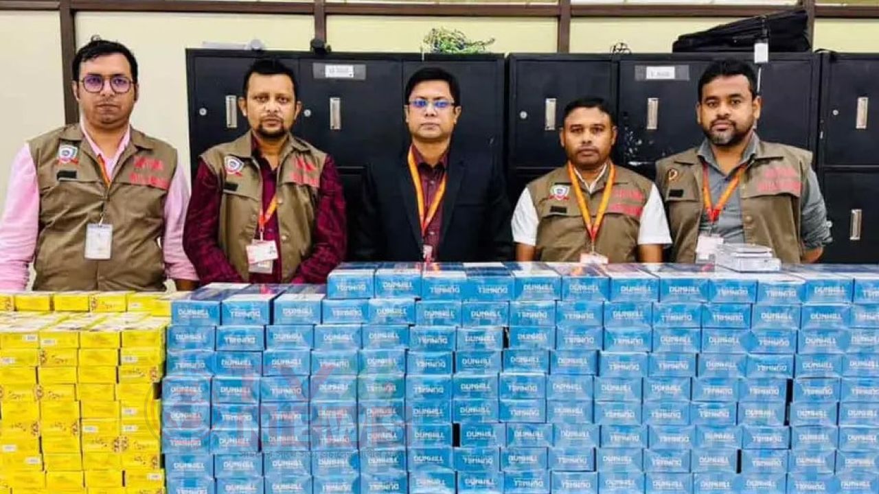 শাহজালালে ৩ যাত্রীর ব্যাগ থেকে ৬৩১ কার্টন সিগারেট জব্দ