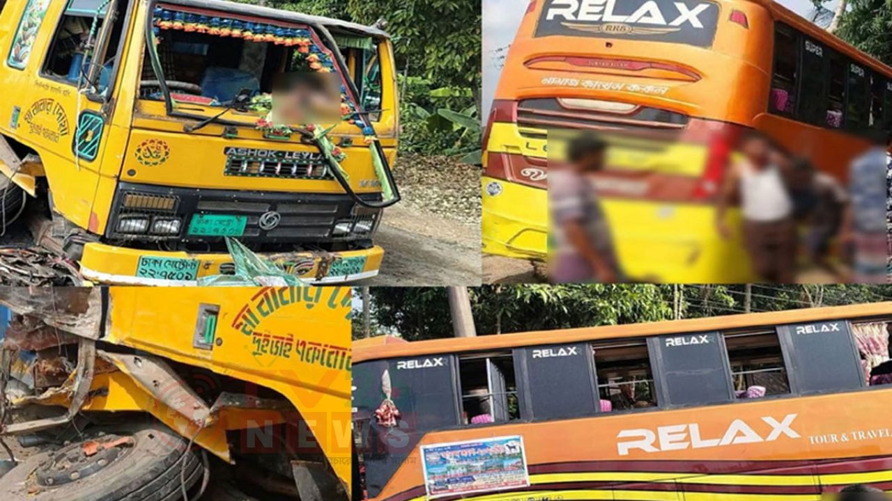 সিলেটে ট্রাকের ধাক্কায় পর্যটকবাহী বাস খাদে