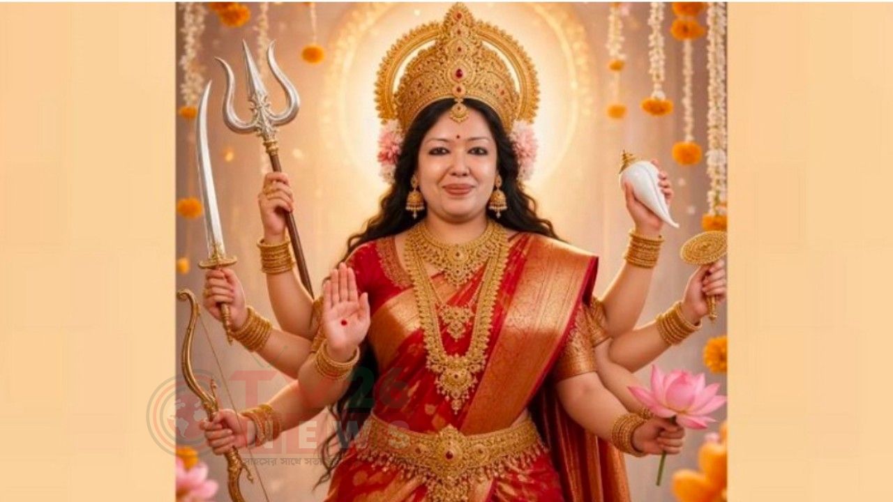 দেবী দুর্গার সাজে এবার রুমিন ফারহানা